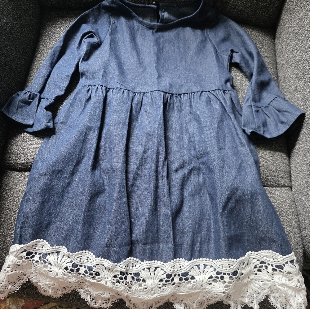 Blue Dress with Lace Trim